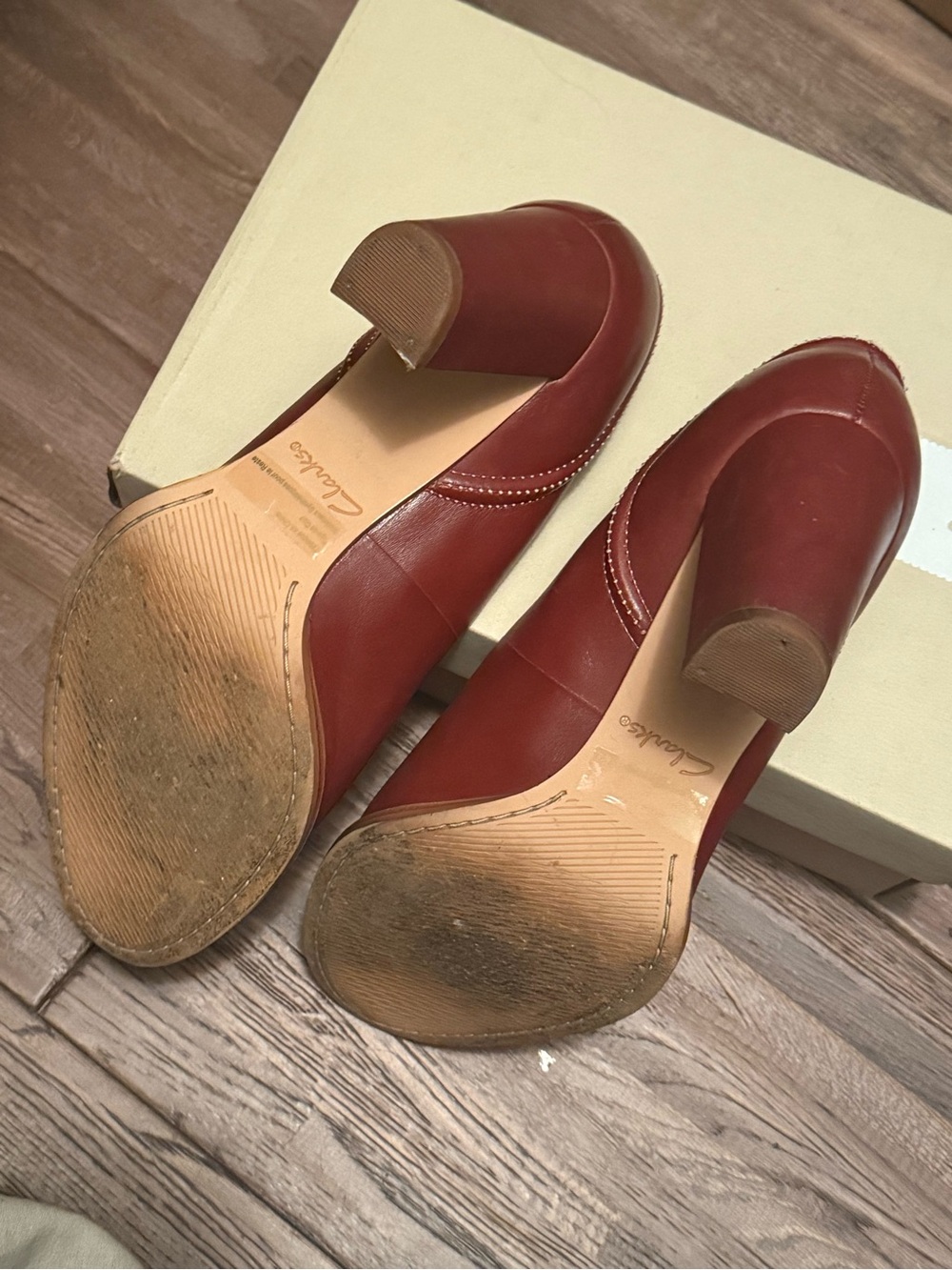 Clarks Women's Cherry Red Leather Block Heel Pumps - Picture 7 of 10